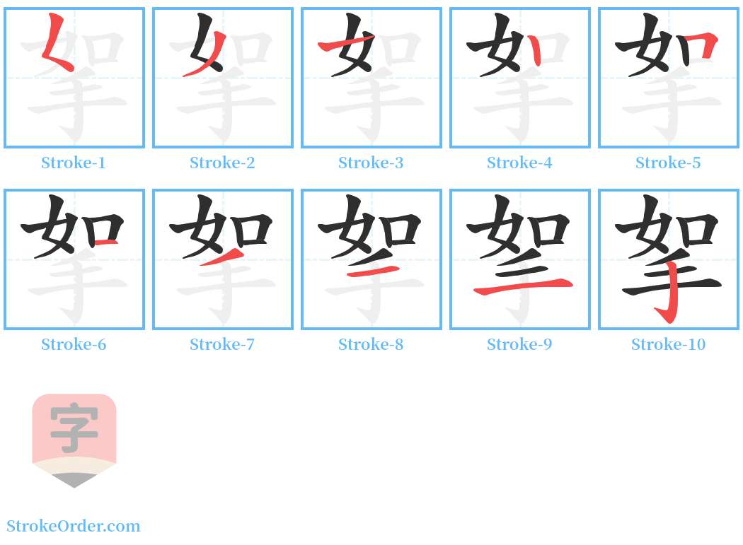 挐 Stroke Order Diagrams