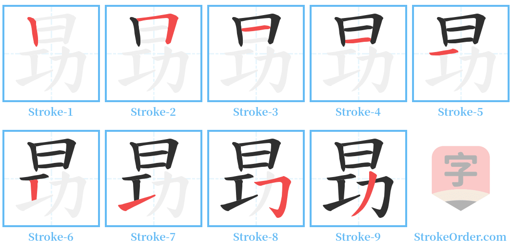 昮 Stroke Order Diagrams