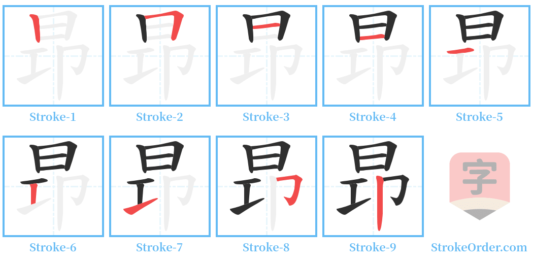 昻 Stroke Order Diagrams