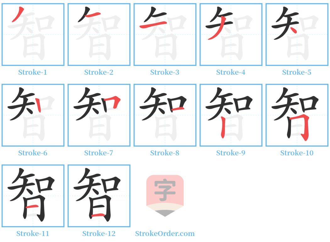 智 Stroke Order Diagrams