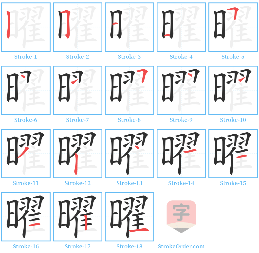 曜 Stroke Order Diagrams