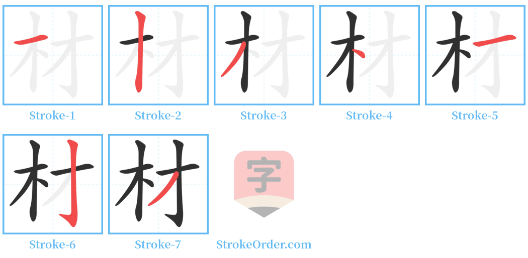 材 Stroke Order Diagrams