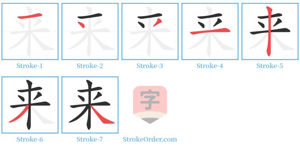 来 Stroke Order Diagrams