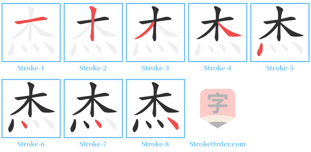 杰 Stroke Order Diagrams