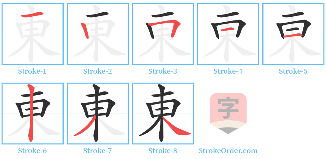 東 Stroke Order Diagrams
