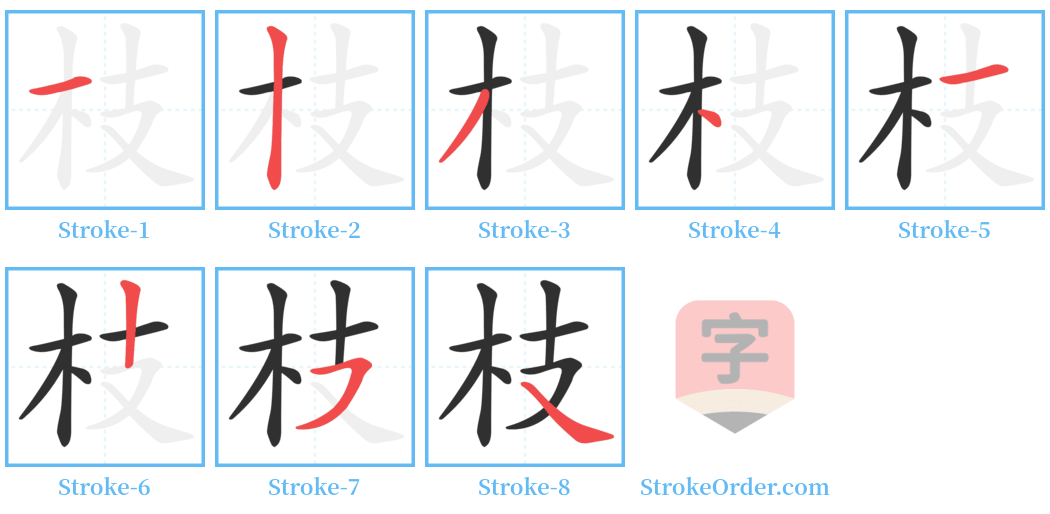 枝 Stroke Order Diagrams