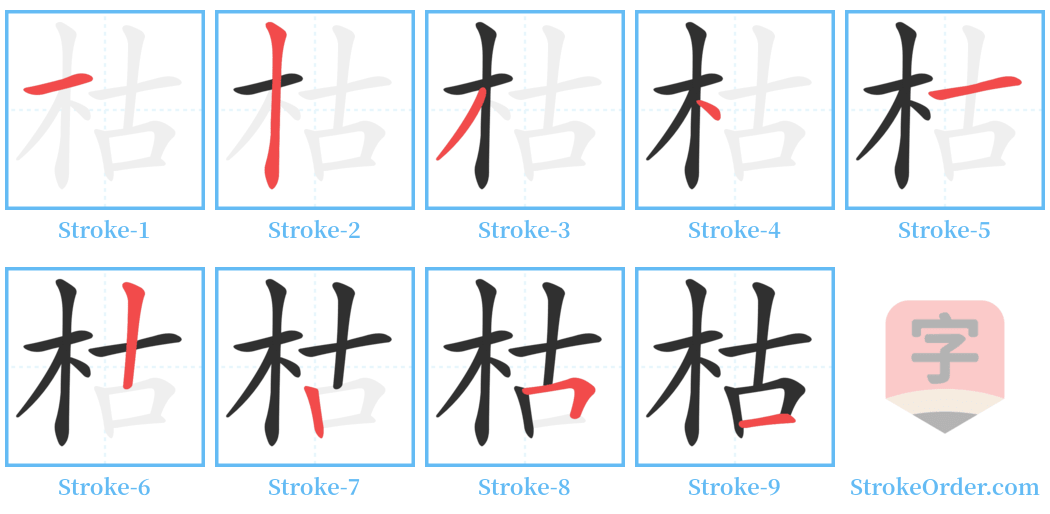 枯 Stroke Order Diagrams