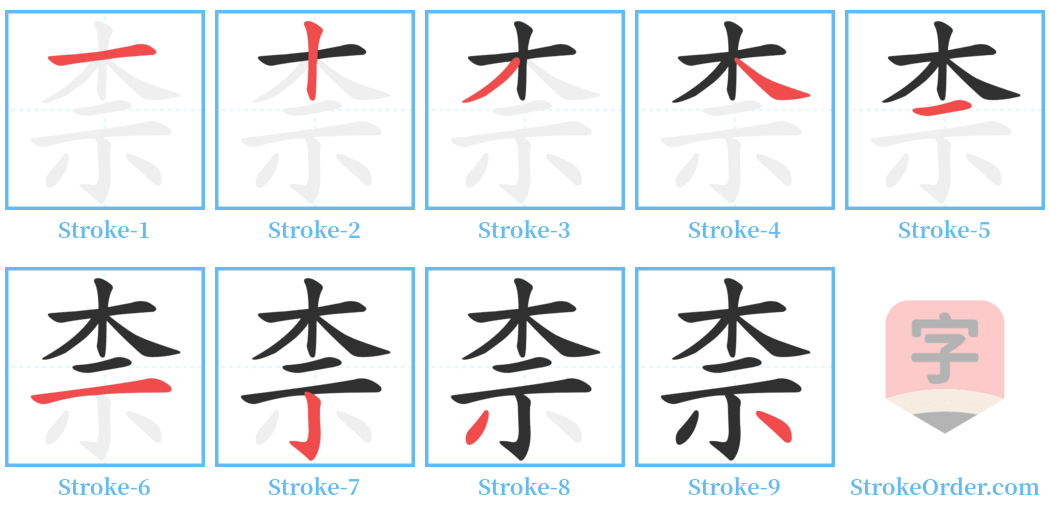 柰 Stroke Order Diagrams