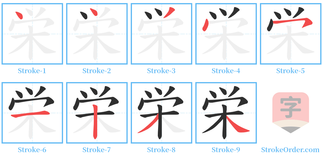 栄 Stroke Order Diagrams
