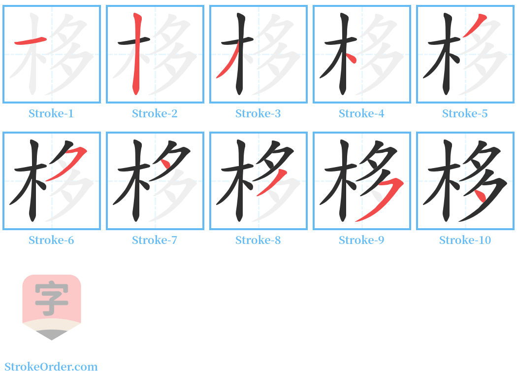 栘 Stroke Order Diagrams