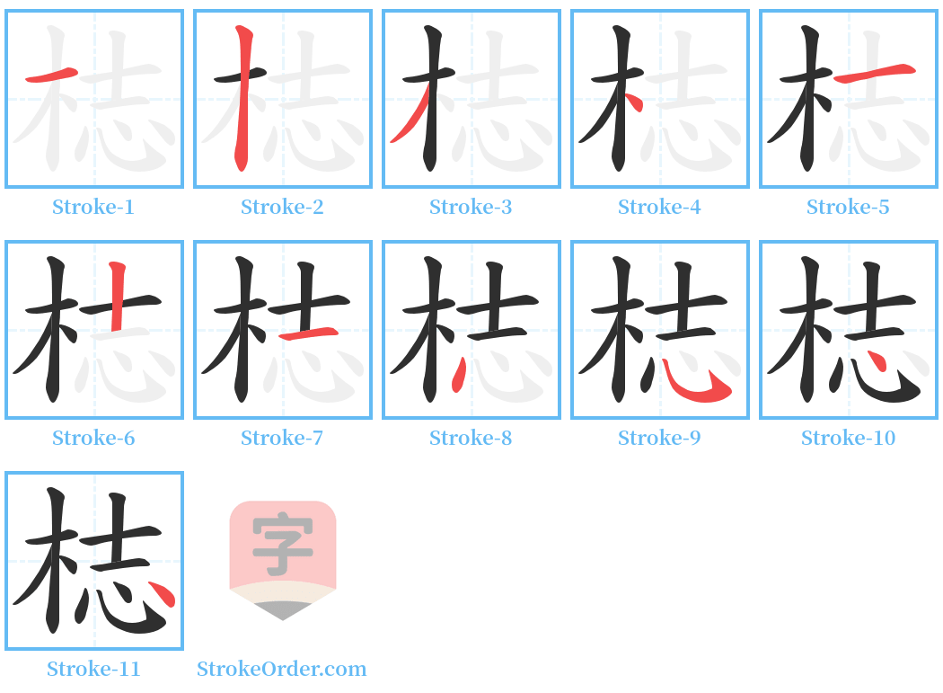 梽 Stroke Order Diagrams