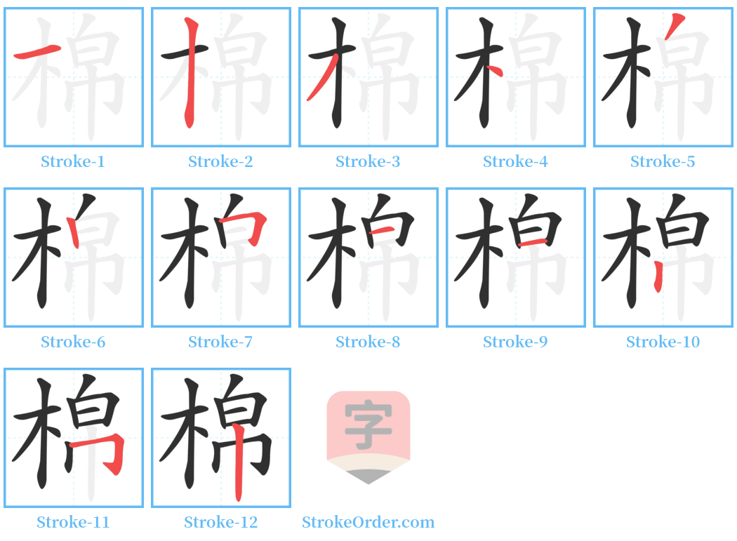 棉 Stroke Order Diagrams