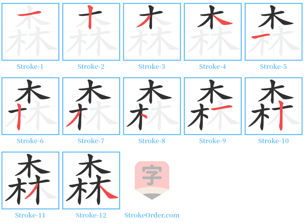 森 Stroke Order Diagrams