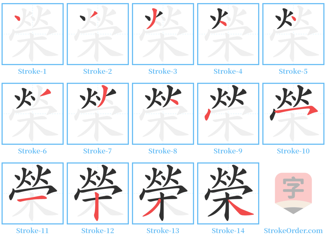 榮 Stroke Order Diagrams