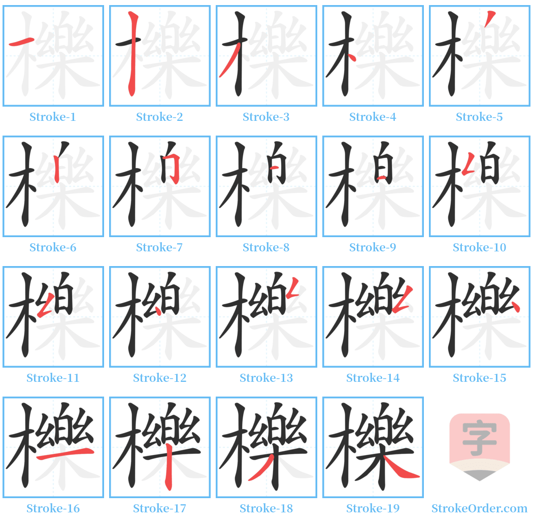 櫟 Stroke Order Diagrams