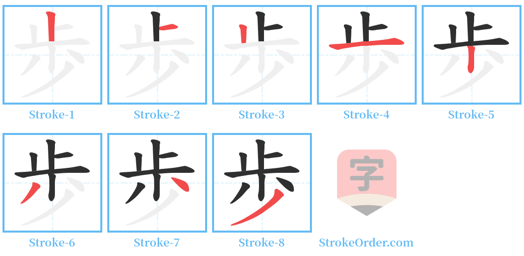 歩 Stroke Order Diagrams
