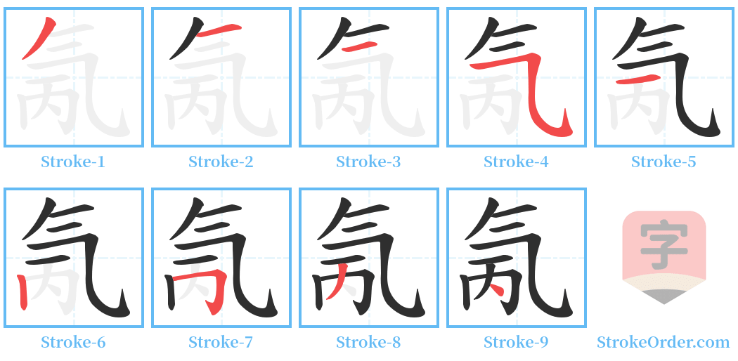 氞 Stroke Order Diagrams