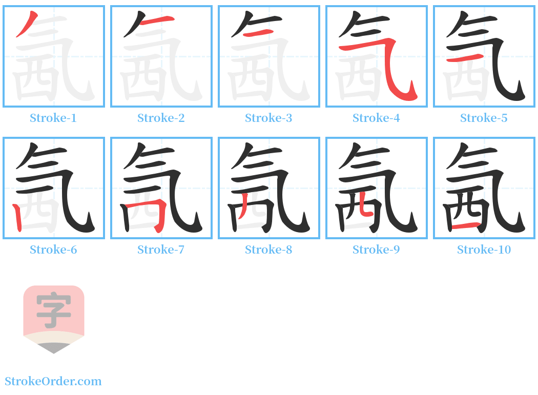 氥 Stroke Order Diagrams