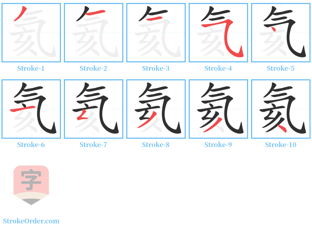 氦 Stroke Order Diagrams