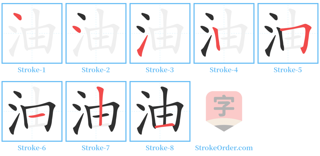 油 Stroke Order Diagrams