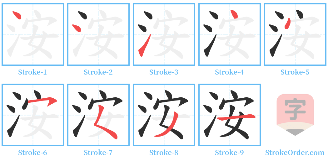 洝 Stroke Order Diagrams