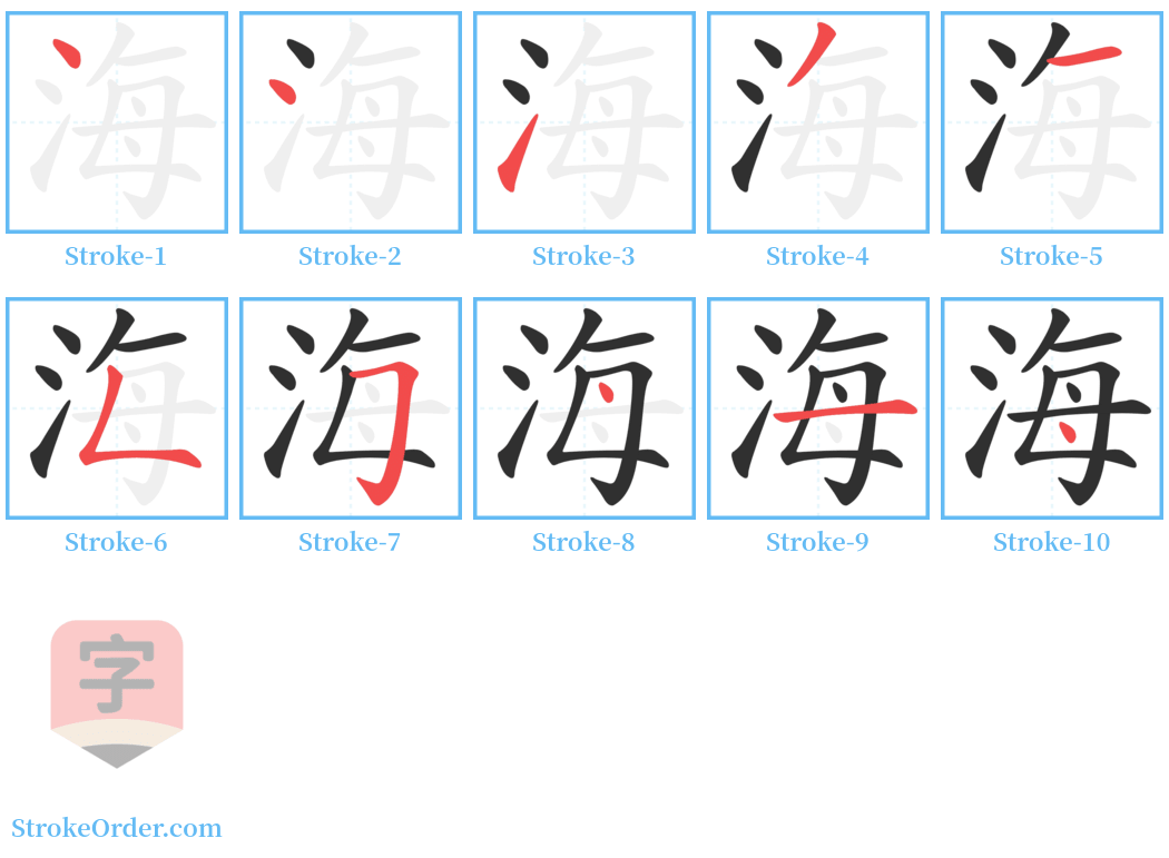 海 Stroke Order Diagrams