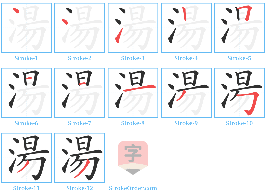 湯 Stroke Order Diagrams