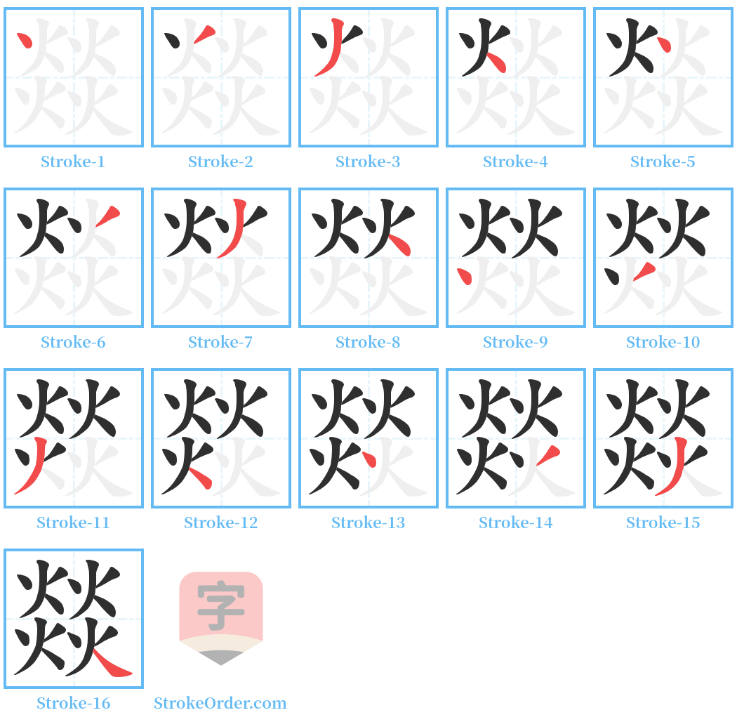 燚 Stroke Order Diagrams