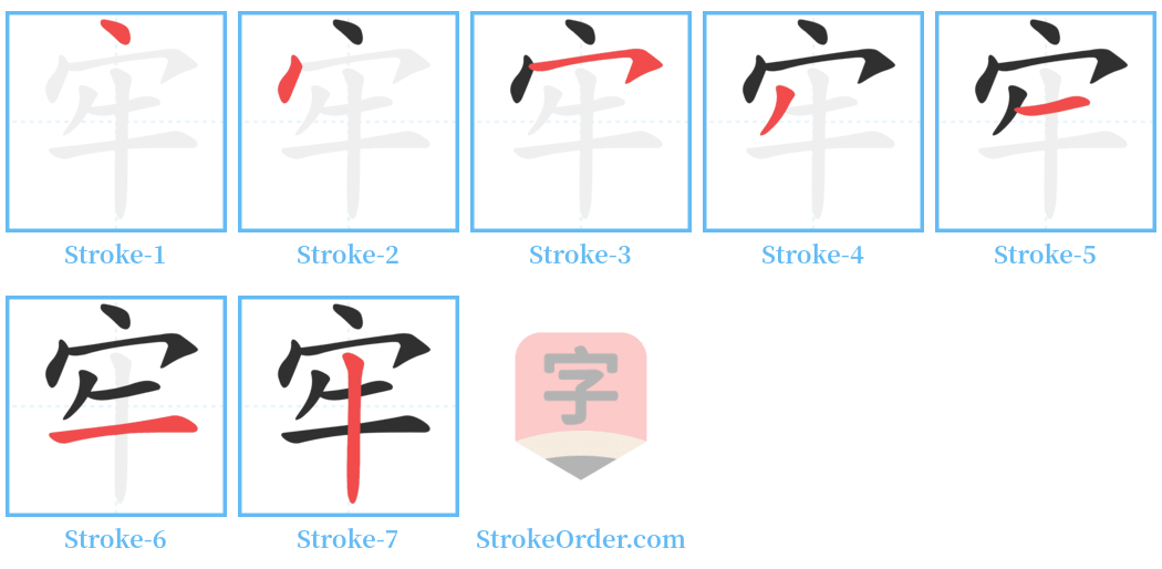 牢 Stroke Order Diagrams