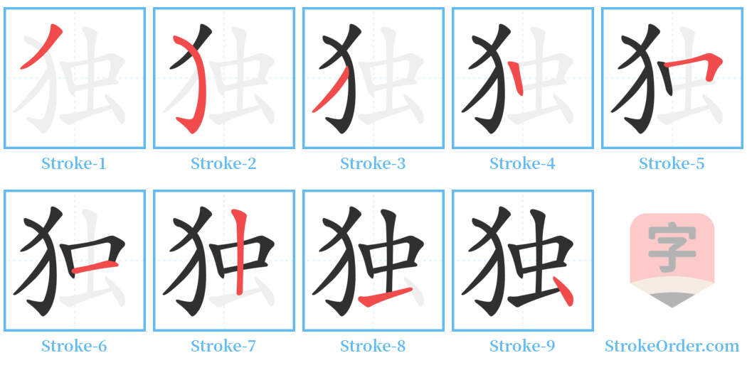 独 Stroke Order Diagrams