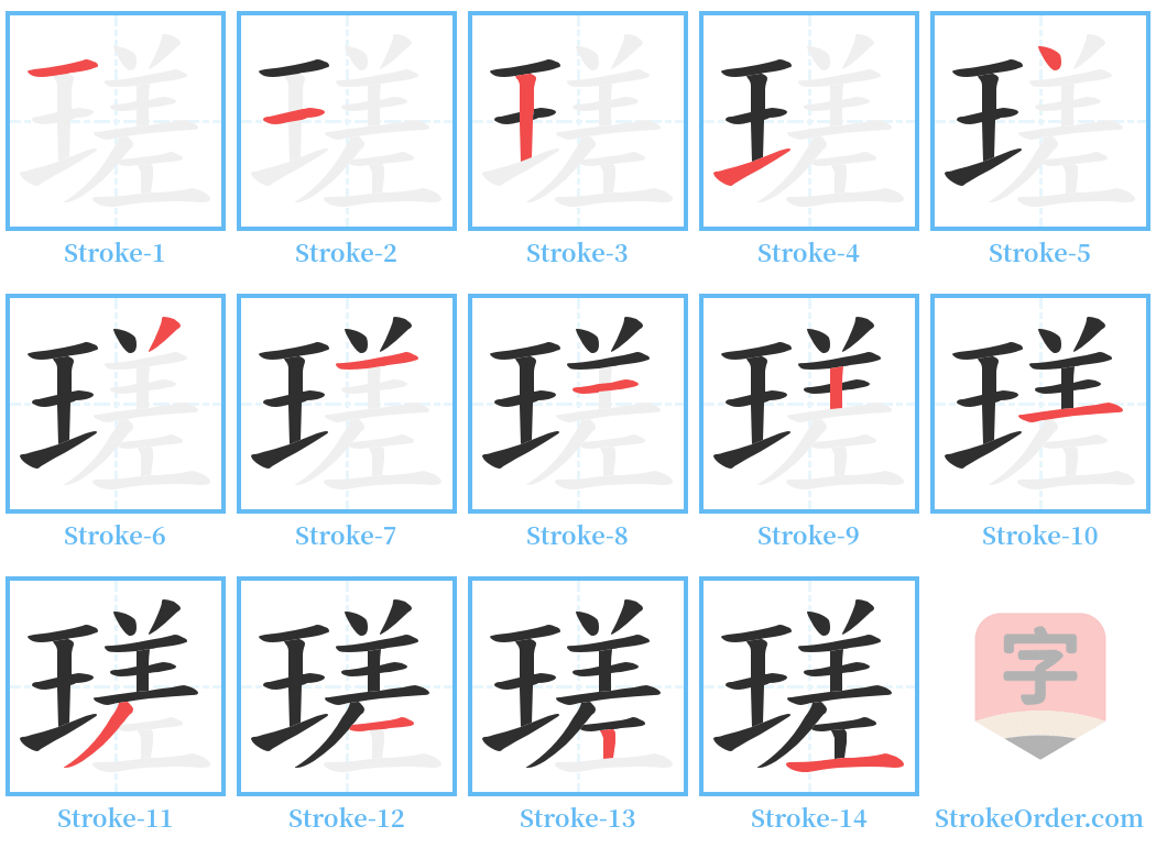 瑳 Stroke Order Diagrams