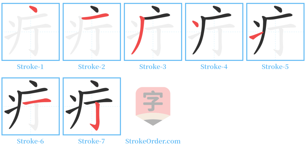 疔 Stroke Order Diagrams