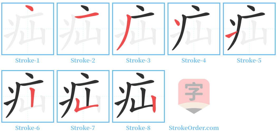 疝 Stroke Order Diagrams
