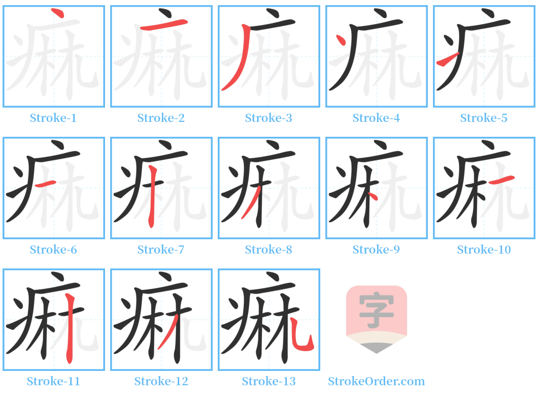 痲 Stroke Order Diagrams