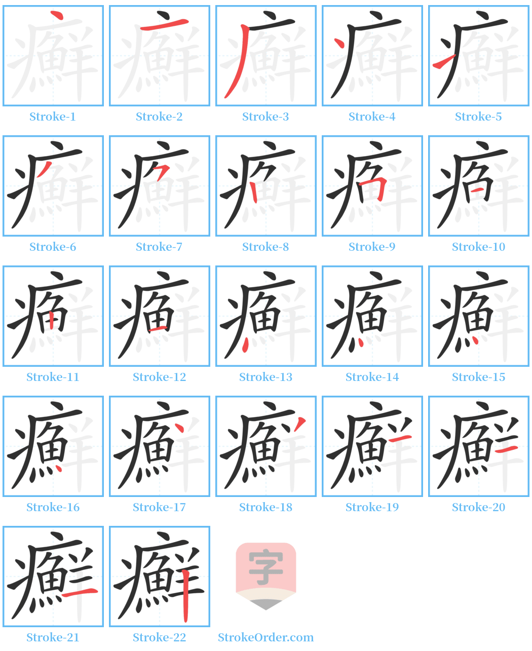 癬 Stroke Order Diagrams