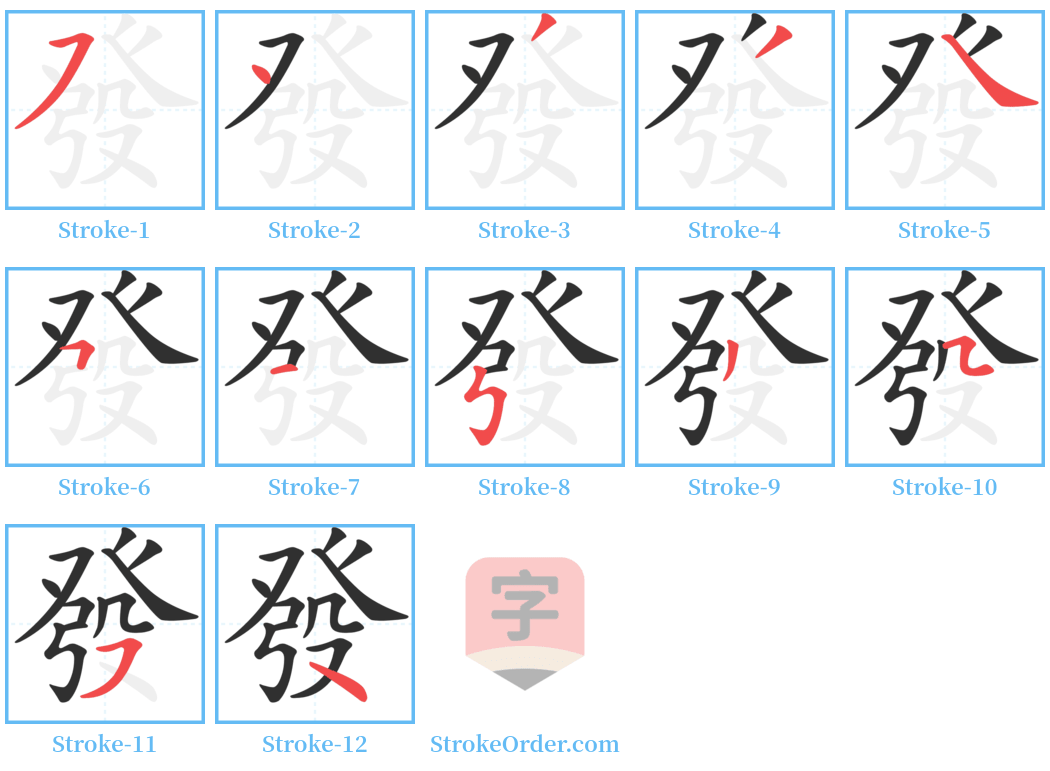 發 Stroke Order Diagrams