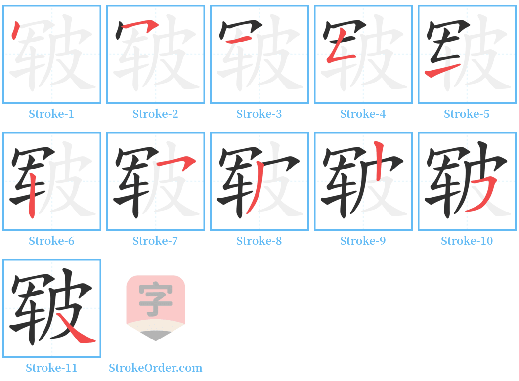 皲 Stroke Order Diagrams