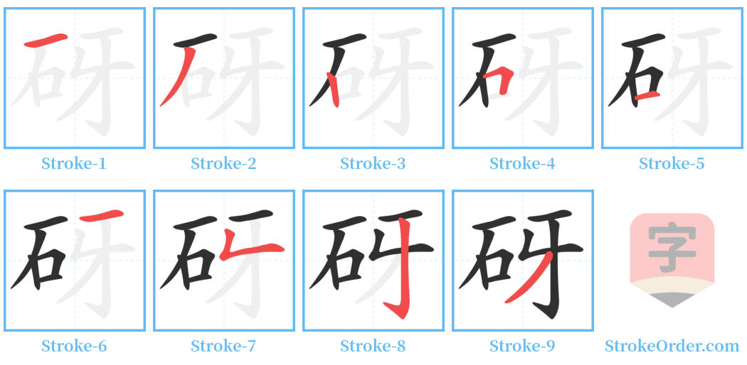 砑 Stroke Order Diagrams