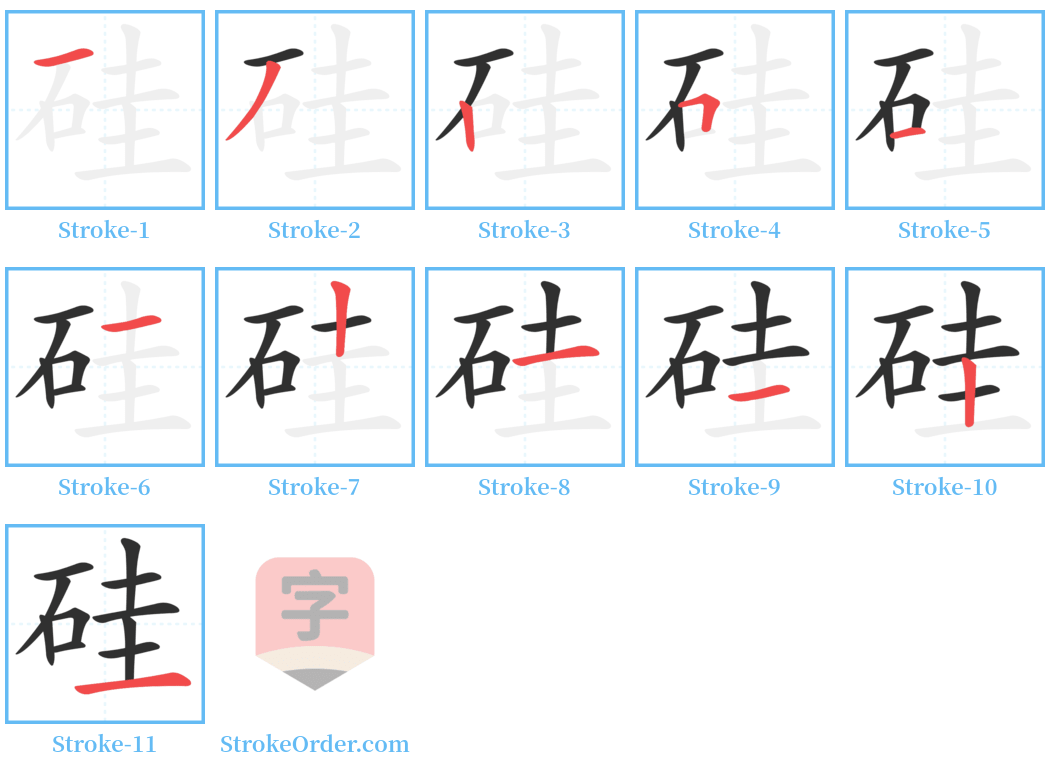 硅 Stroke Order Diagrams