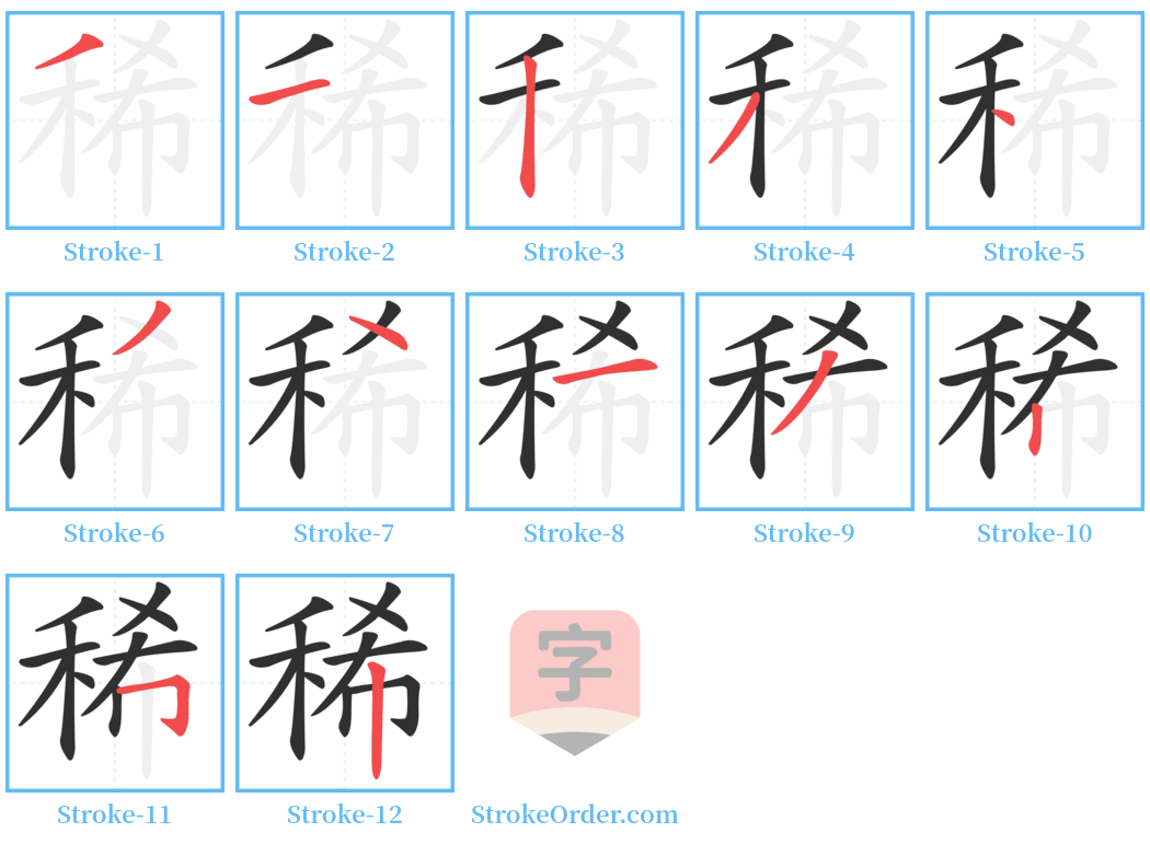 稀 Stroke Order Diagrams