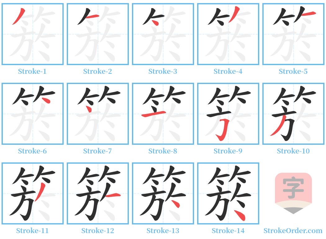 箊 Stroke Order Diagrams