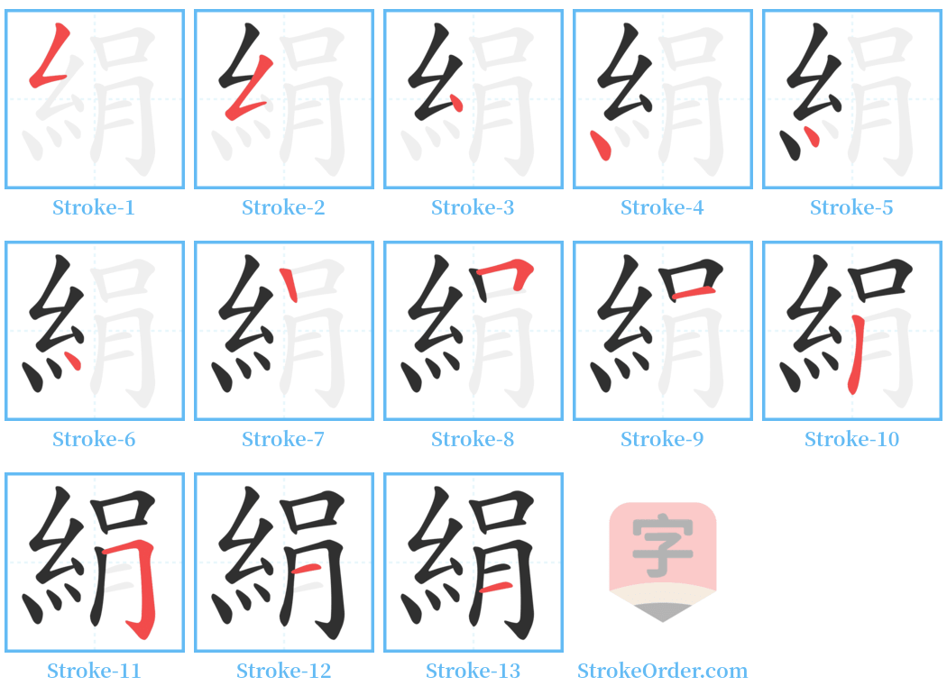 絹 Stroke Order Diagrams