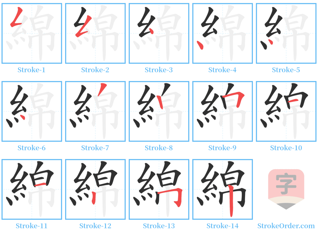 綿 Stroke Order Diagrams