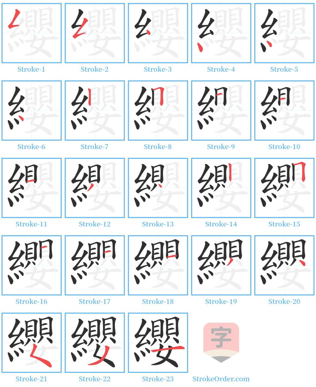 纓 Stroke Order Diagrams