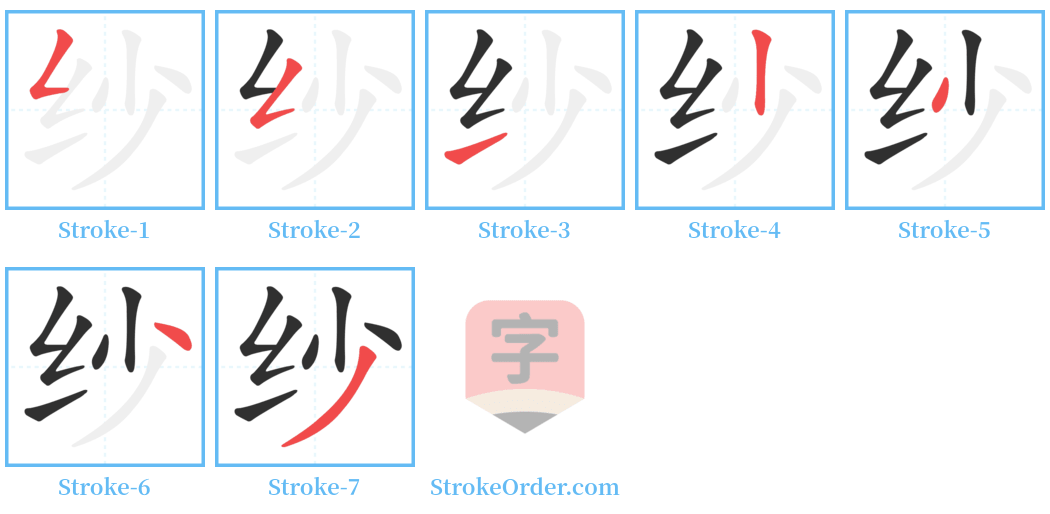 纱 Stroke Order Diagrams