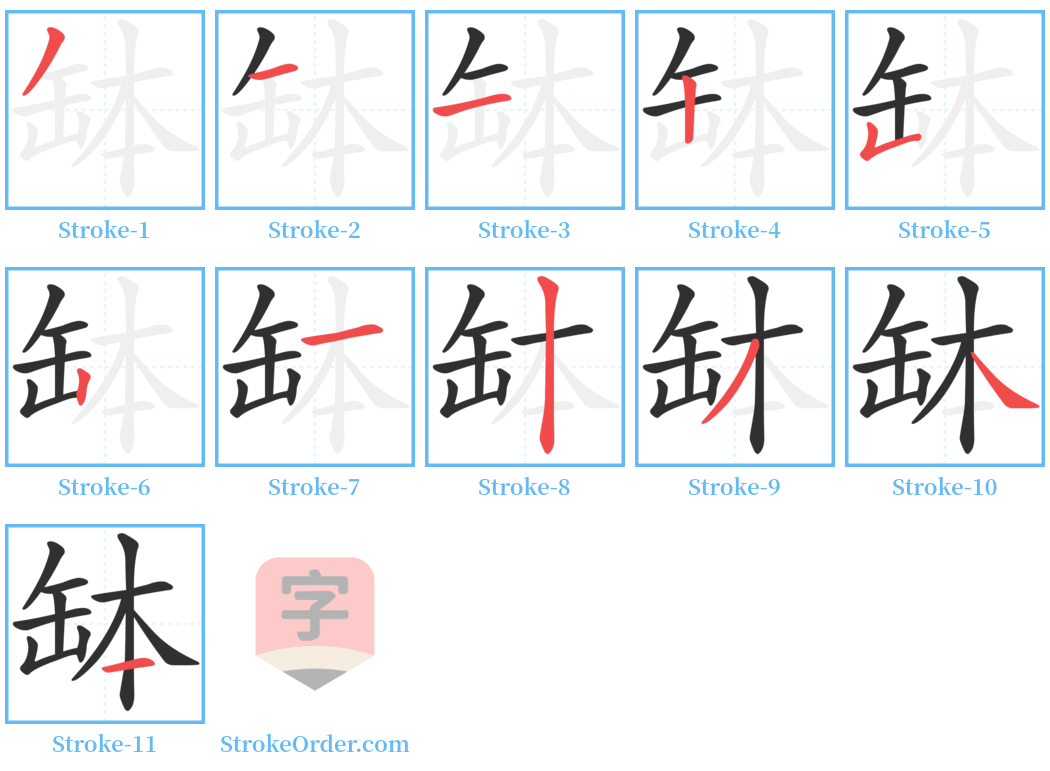 缽 Stroke Order Diagrams