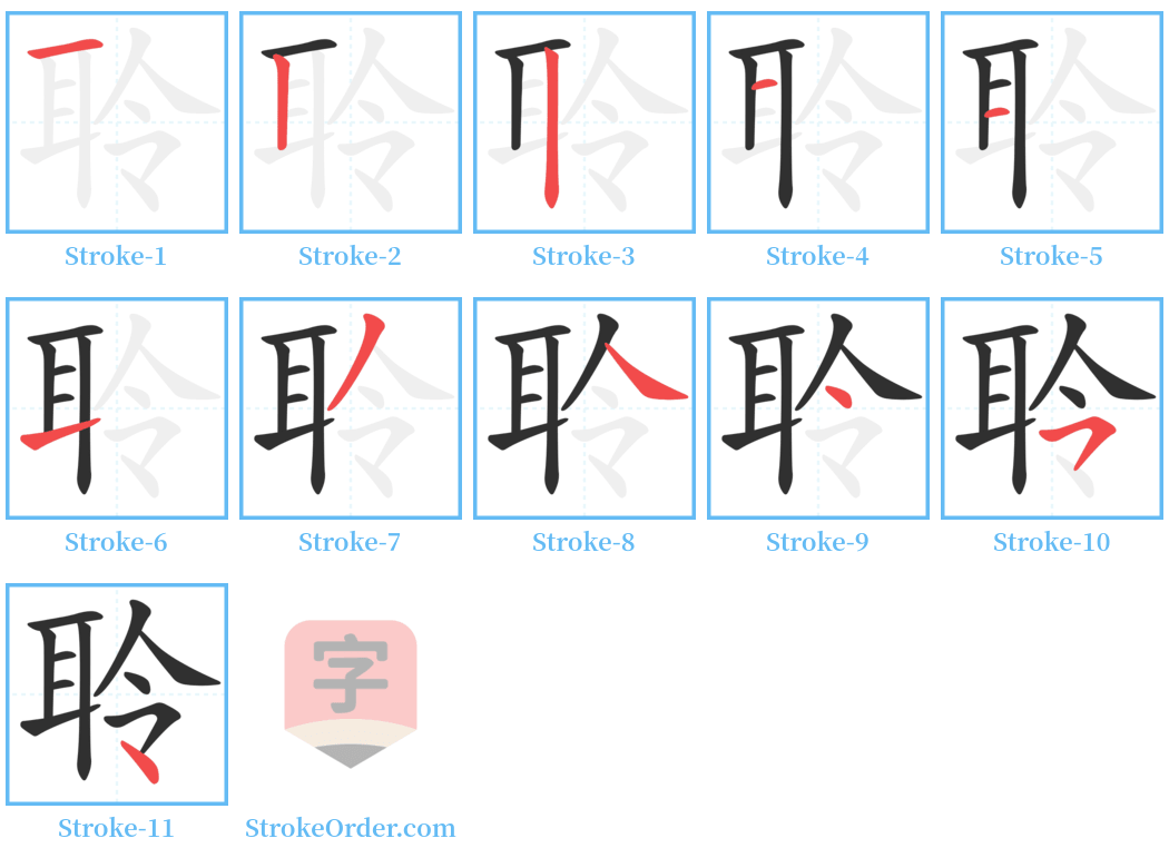 聆 Stroke Order Diagrams