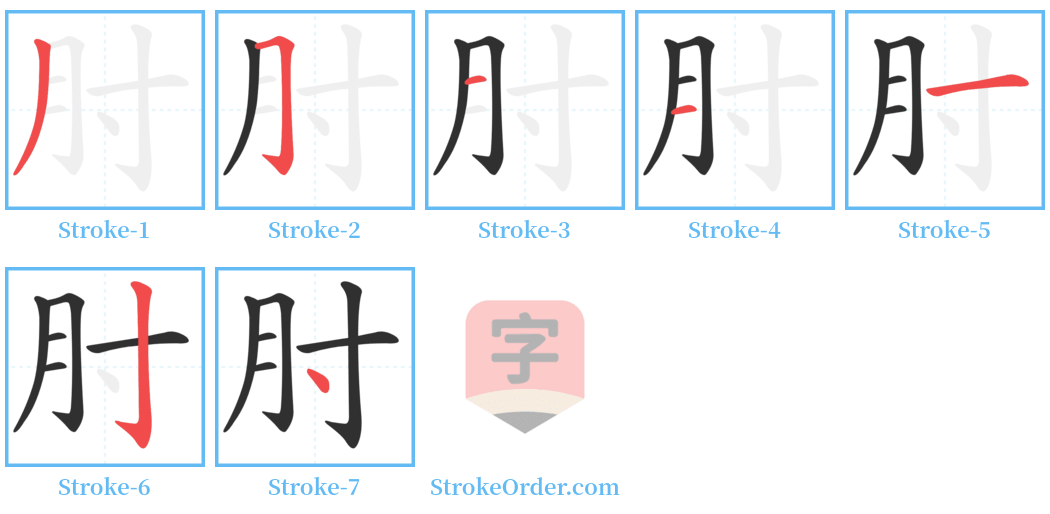 肘 Stroke Order Diagrams