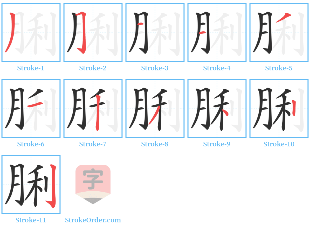 脷 Stroke Order Diagrams