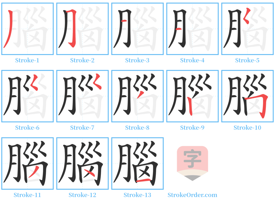 腦 Stroke Order Diagrams